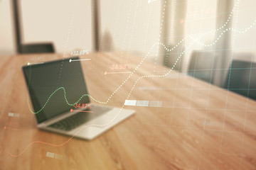 Poster - Multi exposure of abstract graphic data spreadsheet sketch on modern computer background, analytics and analysis concept