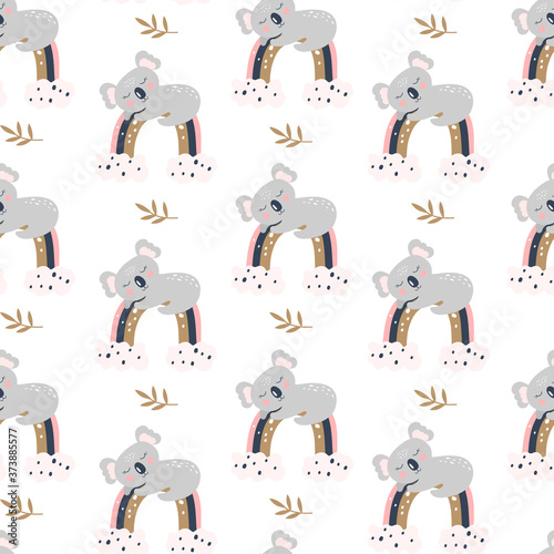 Seamless pattern with cute koala on a white background. Vector Canvas Print