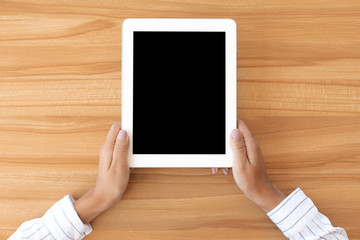 Poster - Shot of woman using her tablet with blank screen