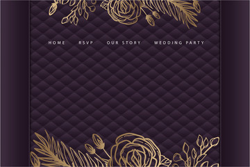  Golden elegant wedding landing page template with upholstery background.