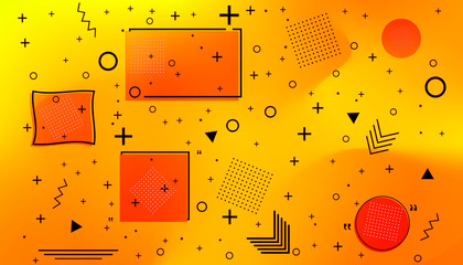 Leinwandbilder - Memphis card with geometric shapes on Juicy Orange Waved Gradient Background . Luxury fashioon design - 80-90s.