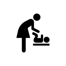 Mother Change A Diaper For Child Icon. Restroom For Changing Nappy. Vector On Isolated White Background. EPS 10