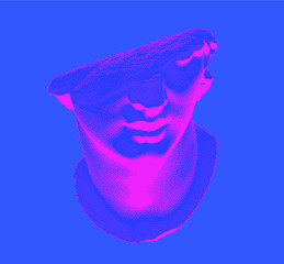 Poster - Plaster bust in bitmap pixel art style. Vaporwave and retrowave aesthetics from the 80s.