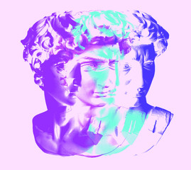 Poster - Plaster bust in bitmap pixel art style. Vaporwave and retrowave aesthetics from the 80s.