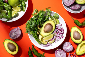 Wall Mural - Guacamole ingredients overhead view