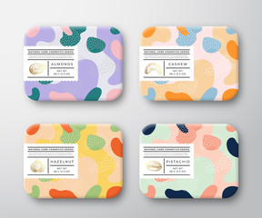 Wall Mural - bath care cosmetics boxes set. vector wrapped containers label cover collection. packaging with hand