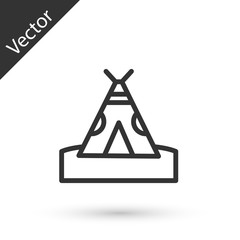 Sticker - Grey line Traditional indian teepee or wigwam icon isolated on white background. Indian tent. Vector.