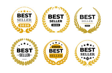 Poster - Set of awords Best Seller badge logo design. Golden Best Seller vector illustration. Isolated on white background.