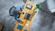 © Gorodenkoff - Top View Shot: Businessman Sitting at the Wooden Desk Works on a Laptop in his Home Office. He Drinks Coffee, Types, Writes, Surfs the Internet, Creates and Designs Software, Online Shopping
