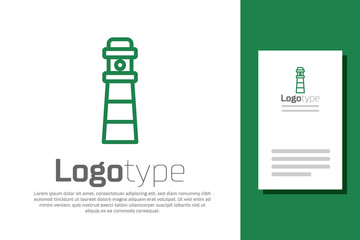 Poster - Green line Lighthouse icon isolated on white background. Logo design template element. Vector.