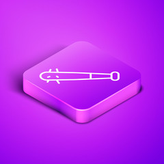 Poster - Isometric line Baseball bat with nails icon isolated on purple background. Violent weapon. Purple square button. Vector.