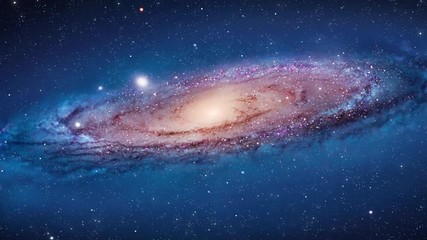 video of universe or aerial flyby. camera moves towards galaxy like milky way while stars flyby. apt