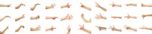 Pointing, Nice, Dislike. Kids Hands Gesturing Isolated On White Studio Background, Copyspace For Ad. Crowd Of Kids Gesturing. Concept Of Childhood, Education, Preschool And School Time. Signs And