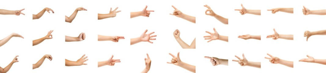 Pointing, nice, dislike. Kids hands gesturing isolated on white studio background, copyspace for ad. Crowd of kids gesturing. Concept of childhood, education, preschool and school time. Signs and