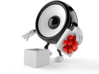 Wall Mural - Speaker character with open gift