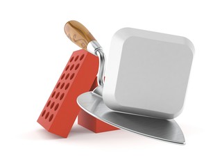 Canvas Print - Computer key with trowel and bricks