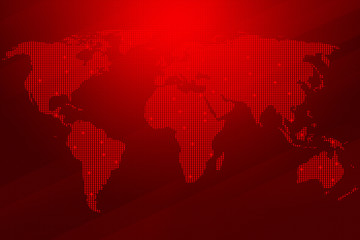 Poster - Red World Map Broadcasting Abstract Background Concept. Modern Abstract Map with Shining Lighting 
