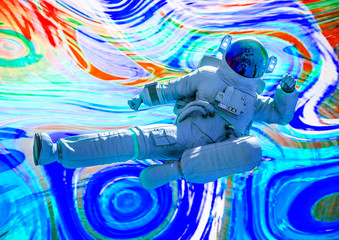 astronaut is a kung fu fighter in a psychedelic background