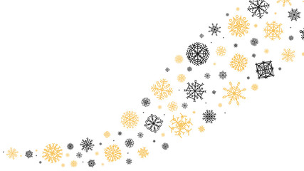 Wall Mural - Curved snowflakes ornament. Decorative winter snowflake wave, snow stars glitter trail, snowflake burst stream vector background illustration. Snowflake curve ornament, design xmas banner