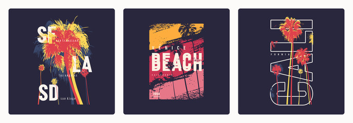 Wall Mural - Collection of three vector graphic t-shirt designs, posters, prints on the theme of California