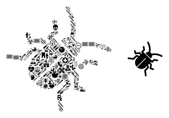 Wall Mural - Mosaic bug from healthcare items and basic icon. Mosaic vector bug is formed from medic icons. Abstract illustrations elements for pharmacy illustrations. Illustration is based on bug pictogram.