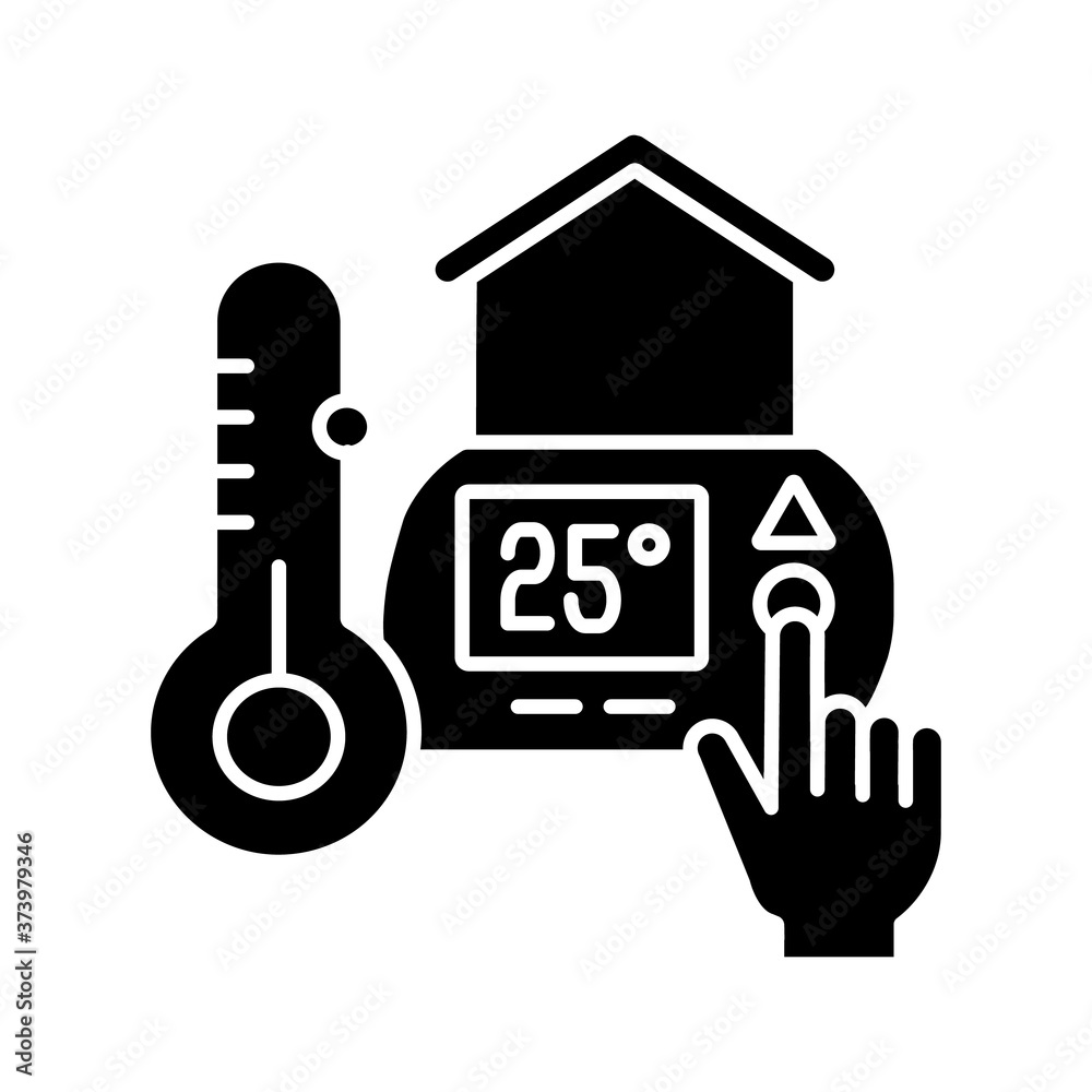 Temperature Set Sign Thermostat setting black glyph icon. Water heater. Air conditioner ...