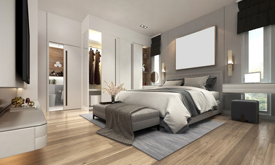 The mock up interior design of modern luxury bedroom and closet area