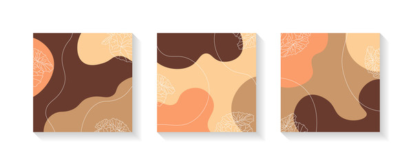 Poster - Set of abstract minimal fluid shapes background. Design templates for social media posts and stories. Vector