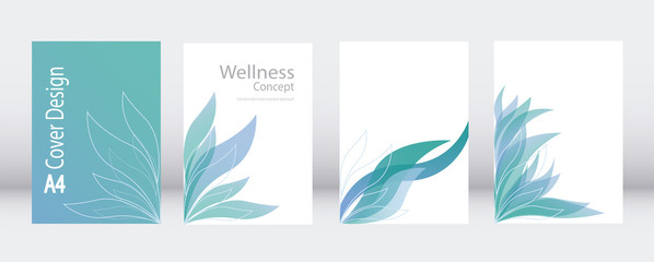 a4 abstract leaves template vector. elegant set for business brochure report. corporate presentation