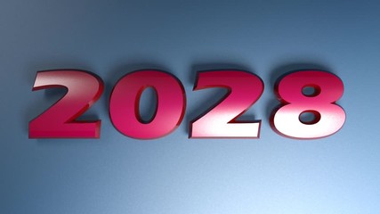 Poster - The write 2028 in red numbers, isolated on blue background - 3D rendering illustration video clip