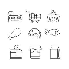 Poster - Supermarket line thin icon collection design isolated on white background