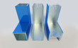Galvanized and painted steel profiles. On a white background.