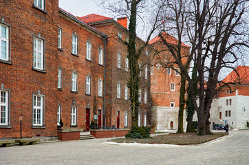 Poland. Krakow. Houses and street of the city of Krakow. Cityscape. February 21, 2018