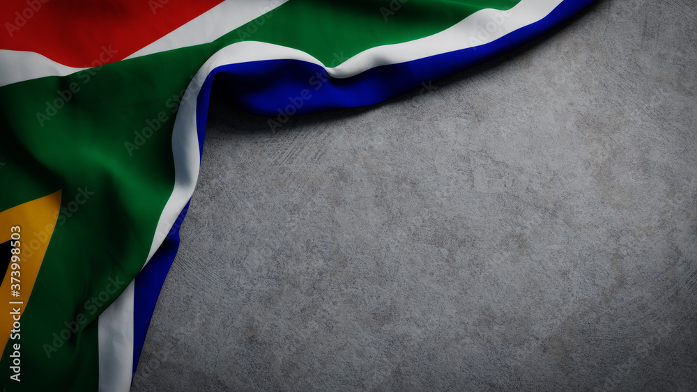 Flag of South Africa on concrete backdrop. South African flag background with copy space