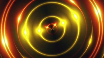 Poster - 3d render of gold fractal lights with shining effects. Computer generated abstract background of flickering rings.