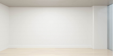 Poster - Empty white wall and wooden floor copy space background 3d render illustration