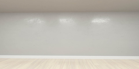 Poster - Empty white wall and wooden floor copy space background 3d render illustration