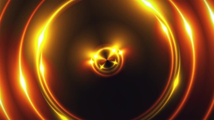 Poster - 3d render of gold fractal lights with shining effects. Computer generated abstract background of flickering rings.