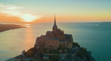 Aerial View Of Mont Saint Michel, France During Sunset