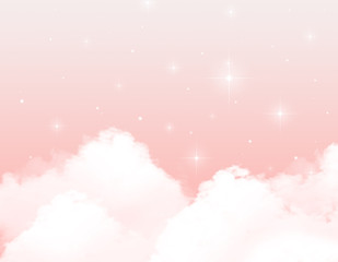 Wall Mural - NightSky and clouds with star in pink pastel color, digital illustration painting