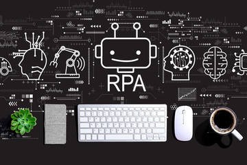 Robotic Process Automation RPA theme with a computer keyboard and a mouse