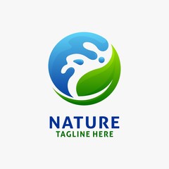 Wall Mural - Nature water and leaf logo design 