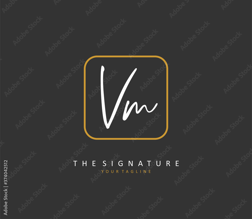 V M VM Initial letter handwriting and signature logo. A concept ...