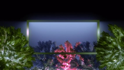 Wall Mural - glowing neon color frame middle of tropical plants in jungle with motion of wind.