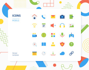 Poster - Mobile app color icon set design template. flat design style minimal vector illustration.