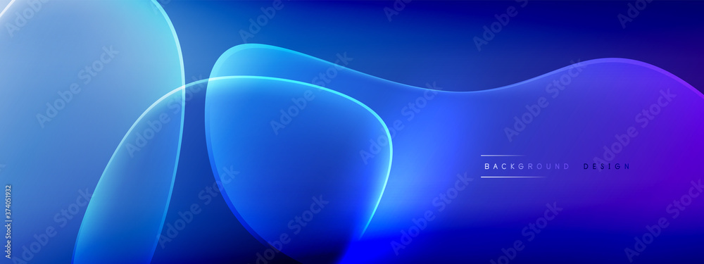 Vector abstract background - liquid bubble shapes on fluid gradient with shadows and light effects. Shiny design template for text - obrazy, fototapety, plakaty 