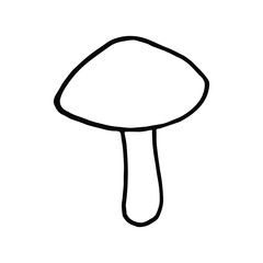 Mushroom. Contour isolated black-and-white drawing.