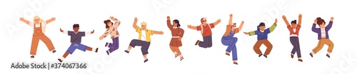 Fotografía Happy children jumping with raised hands