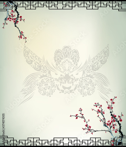 Fototapeta Chinese painting of cherry blossom