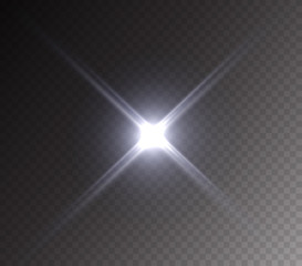 Wall Mural - camera flash light effect isolated on transparent background. white flashlignt, flare, projector ray